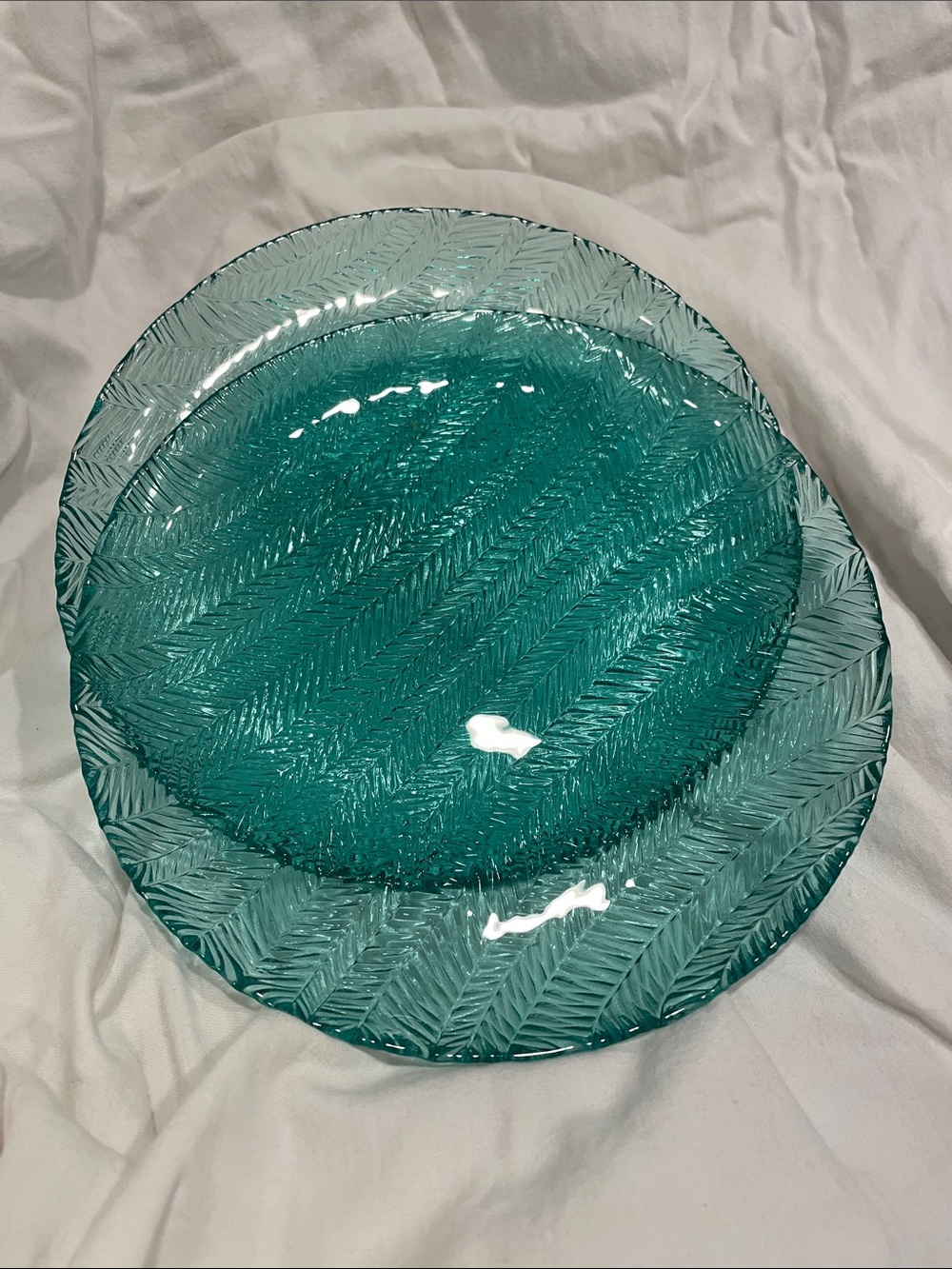 Vintage Arcoroc Textured Glass Serving Plate - Teal